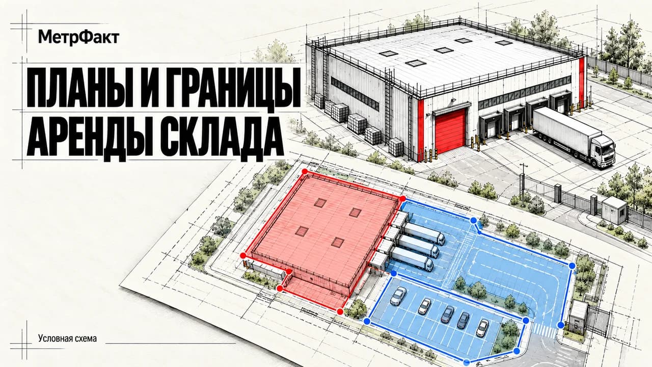 Склад и условный план территории: контуры арендуемой площади, погрузки и парковки
