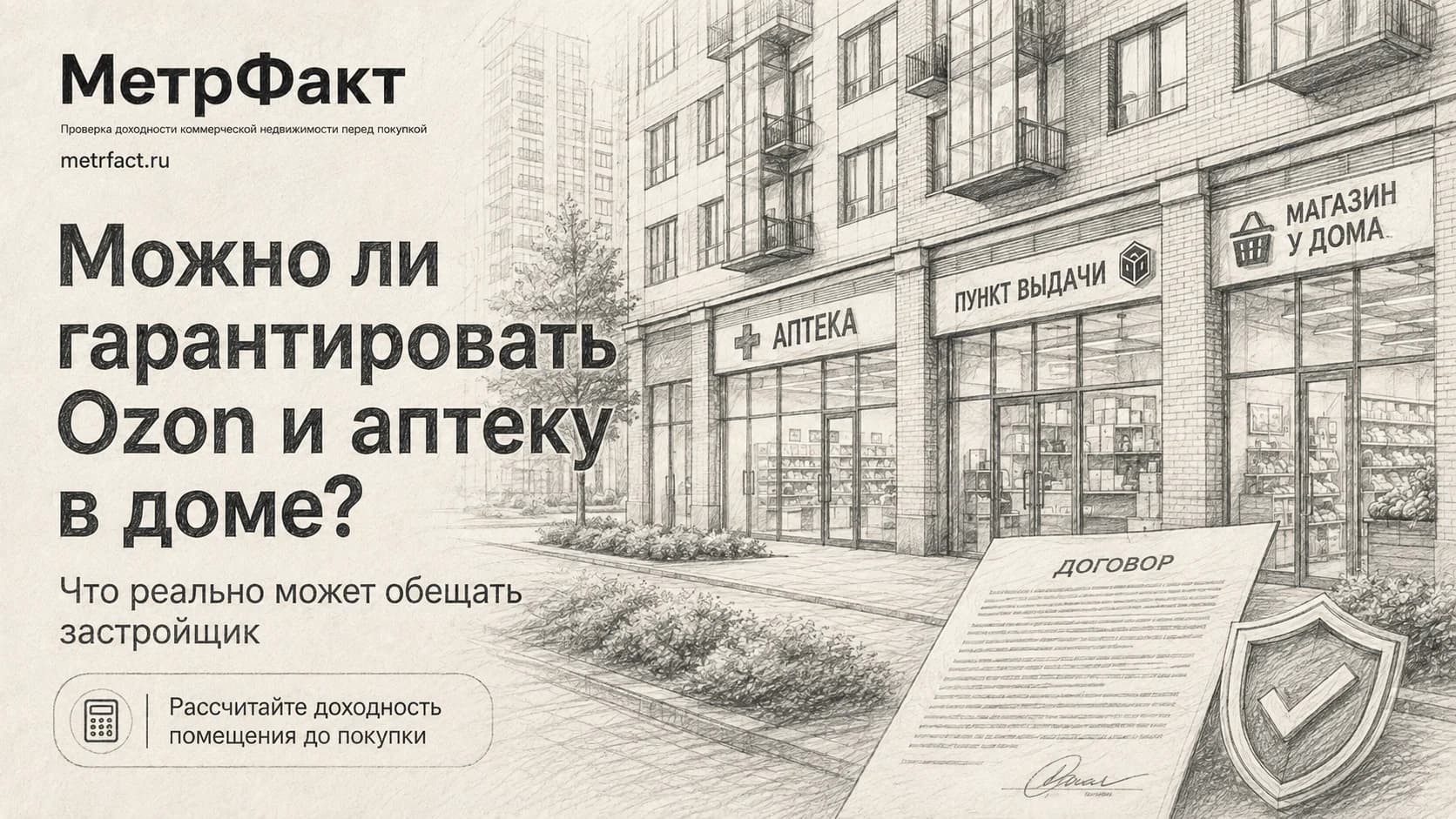 Коммерческие помещения на первом этаже жилого дома: аптека, пункт выдачи и магазин